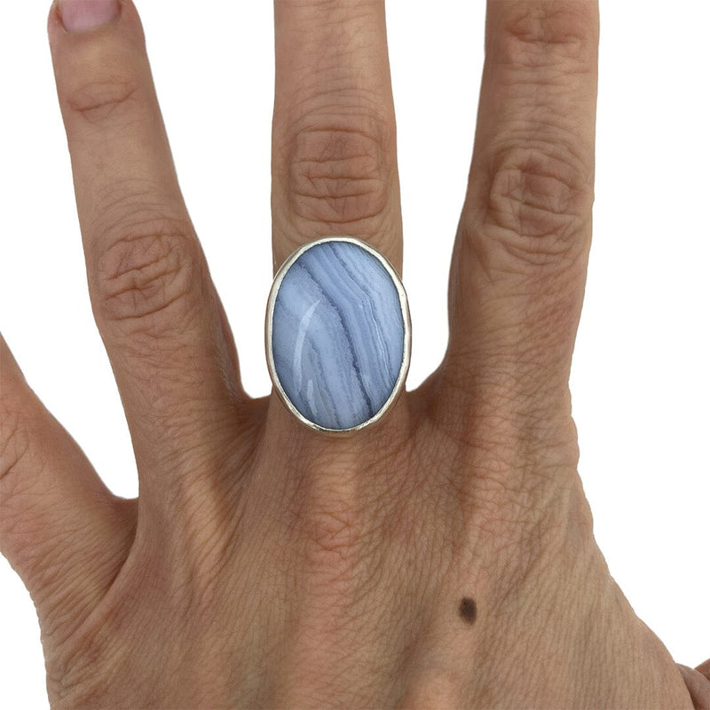 Blue Lace Agate Ring - Size 7.75 Stone Rings Vikse Designs 