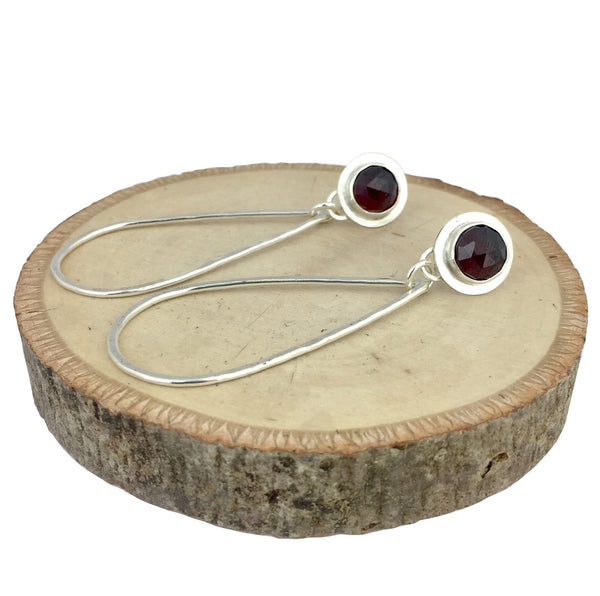 garnet earrings with teardrop hoop