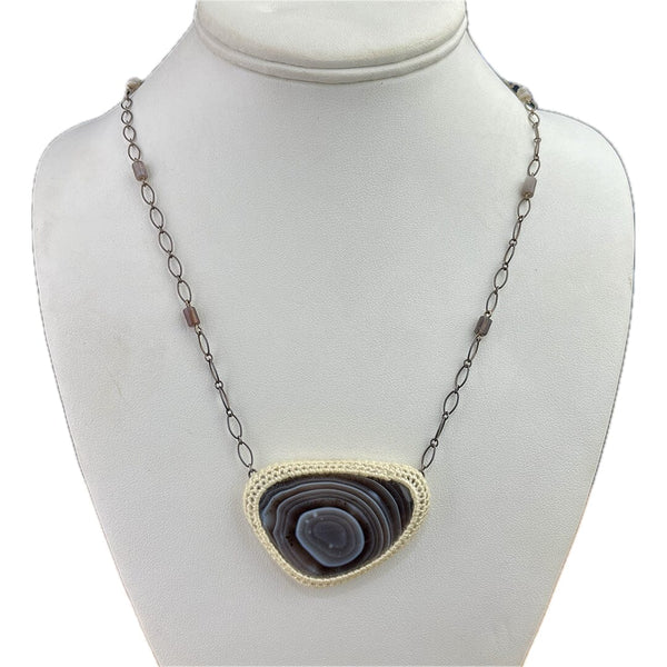 Botswana Agate with Crocheted Bezel Necklaces Vikse Designs 