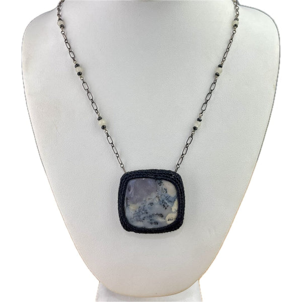 Dendritic Opal with Crocheted Bezel Necklaces Vikse Designs 