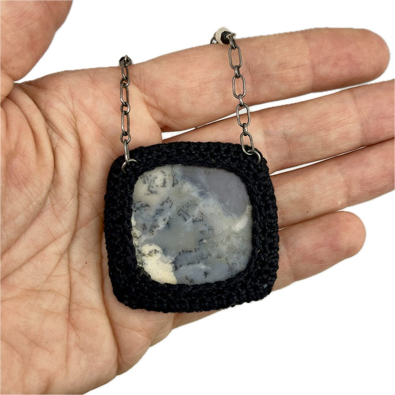 Dendritic Opal with Crocheted Bezel Necklaces Vikse Designs 