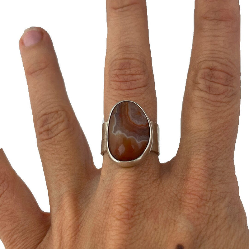 Lake Superior Agate and Montana Sapphire Ring