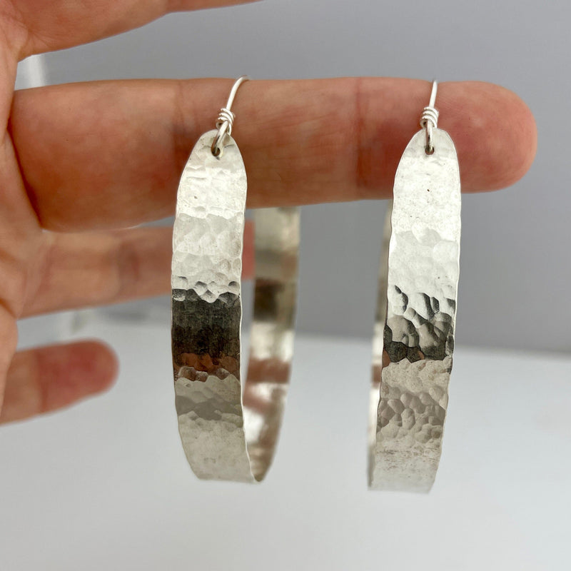 Large Hammered Hoops Silver Earrings Vikse Designs 