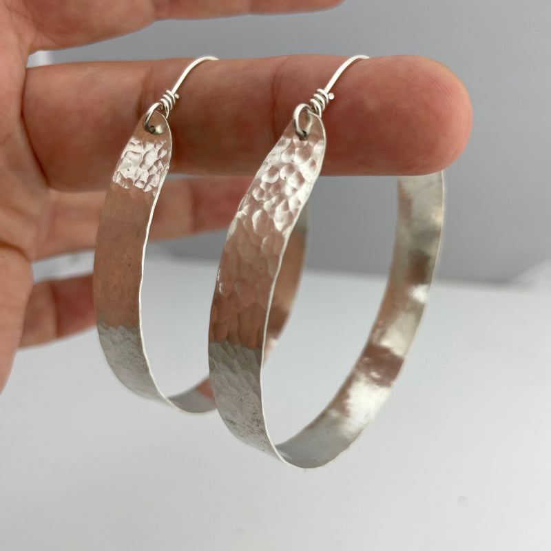 Large Hammered Hoops Silver Earrings Vikse Designs 