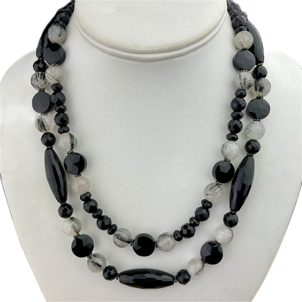 Onyx and Tourmalated Quartz Necklace Necklaces Vikse Designs 