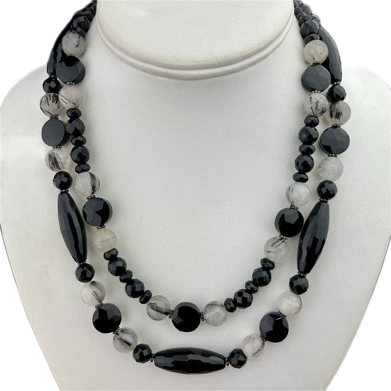 Onyx and Tourmalated Quartz Necklace Necklaces Vikse Designs 