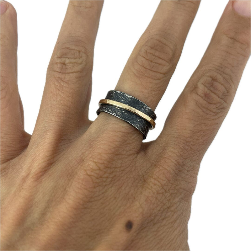 Oxidized Spinner Ring with 14k gold - Size 9 Silver Rings Vikse Designs 