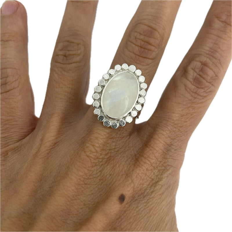 Rainbow Moonstone Ring - Size 8 Stone Rings Vikse Designs 