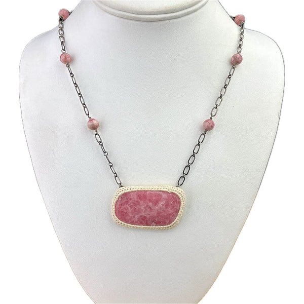 Rhodocrosite with Crocheted Bezel Necklaces Vikse Designs 