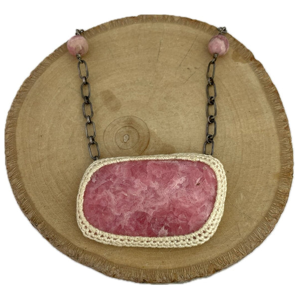 Rhodocrosite with Crocheted Bezel Necklaces Vikse Designs 