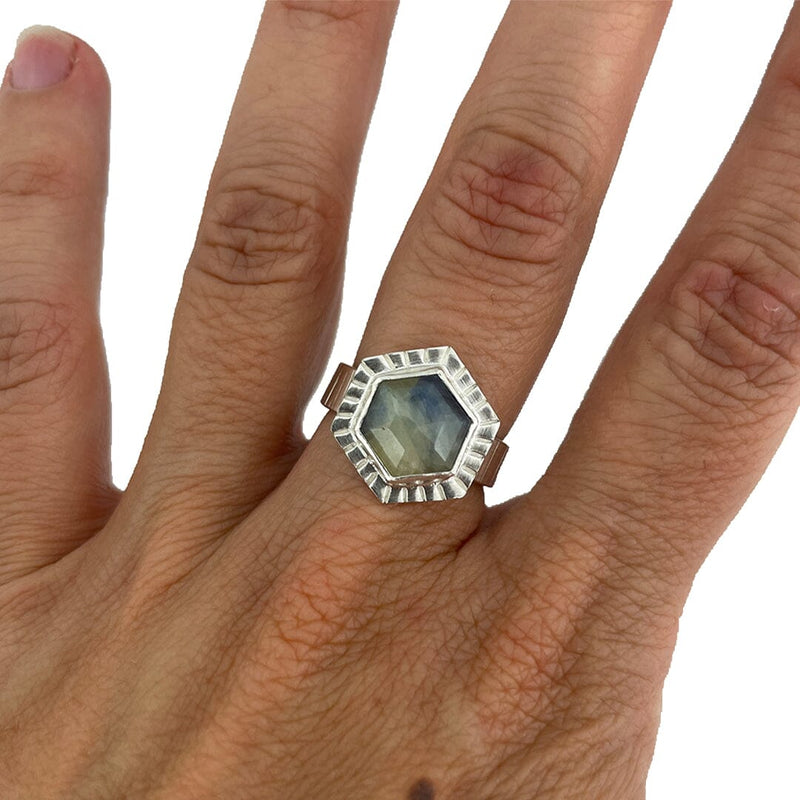 Sapphire Hexagon Ring - Size 7.5 Stone Rings Vikse Designs 