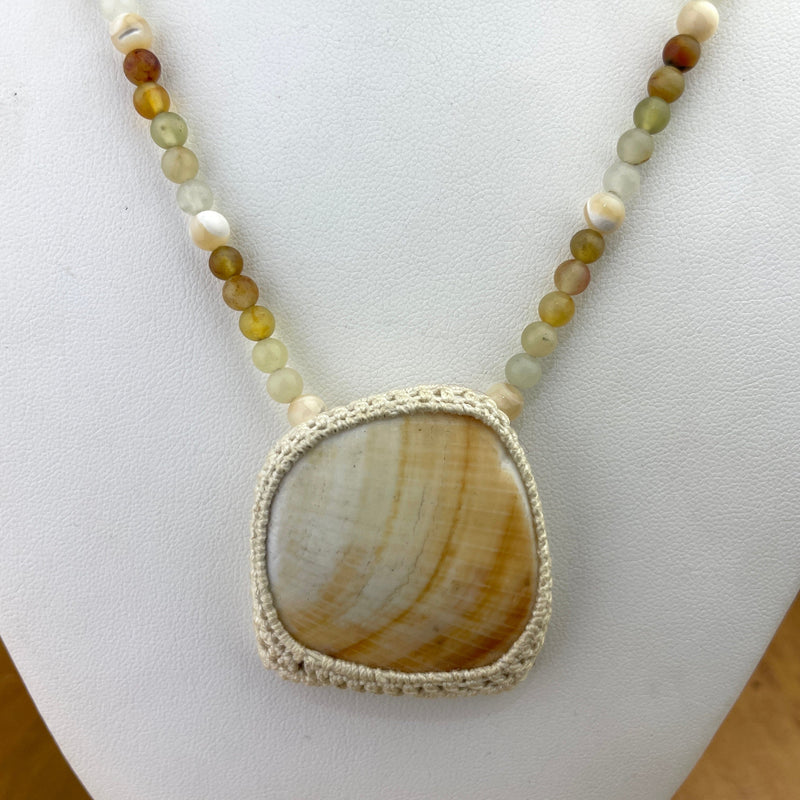 Shell with Crocheted Bezel Necklace Necklaces Vikse Designs 