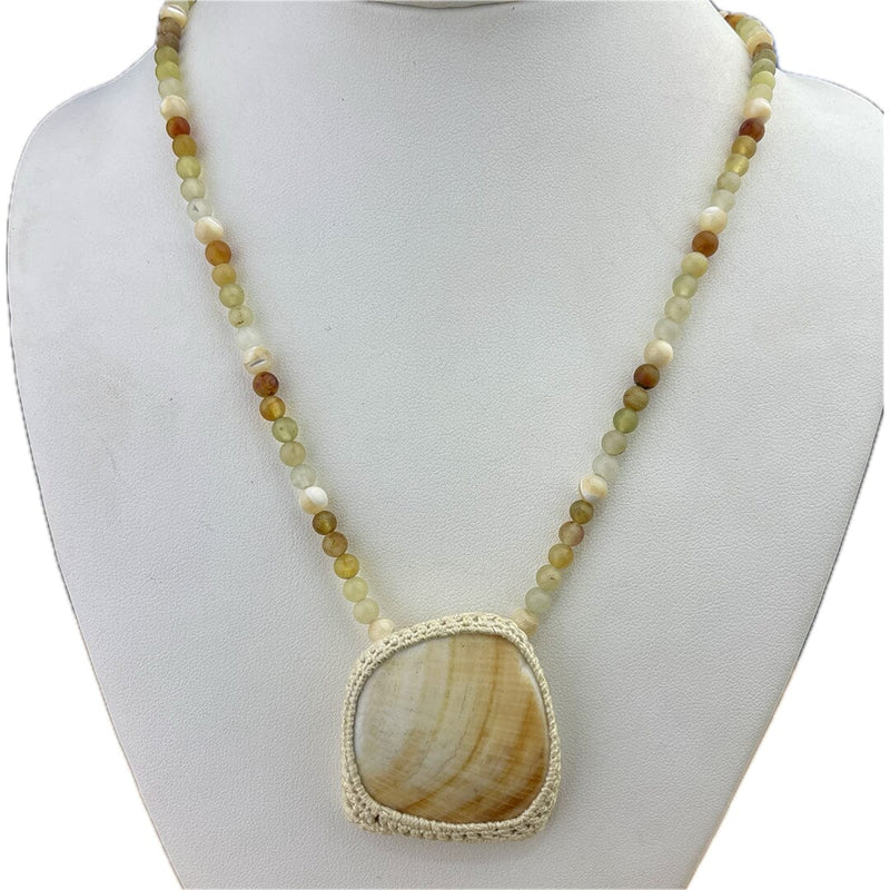 Shell with Crocheted Bezel Necklace Necklaces Vikse Designs 