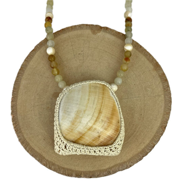 Shell with Crocheted Bezel Necklace Necklaces Vikse Designs 