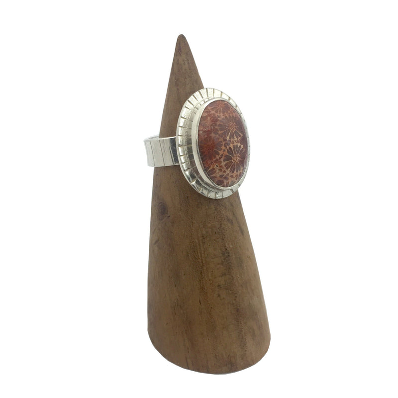 oval fossil coral ring