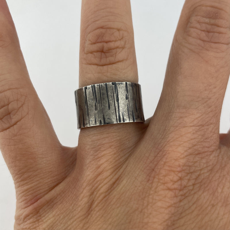 Oxidized Birch Wide Band Ring Silver Rings Vikse Designs 