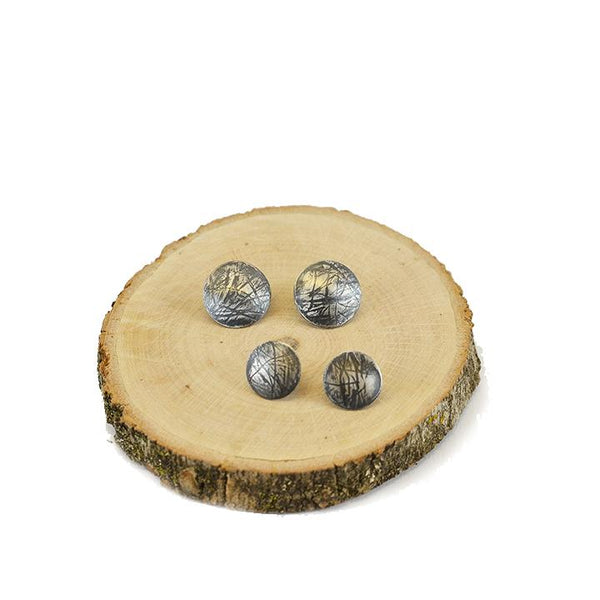 Oxidized sterling silver button earrings