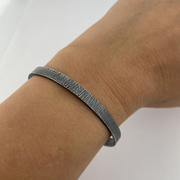 Oxidized Cuff with Lines Texture Bracelets Vikse Designs 