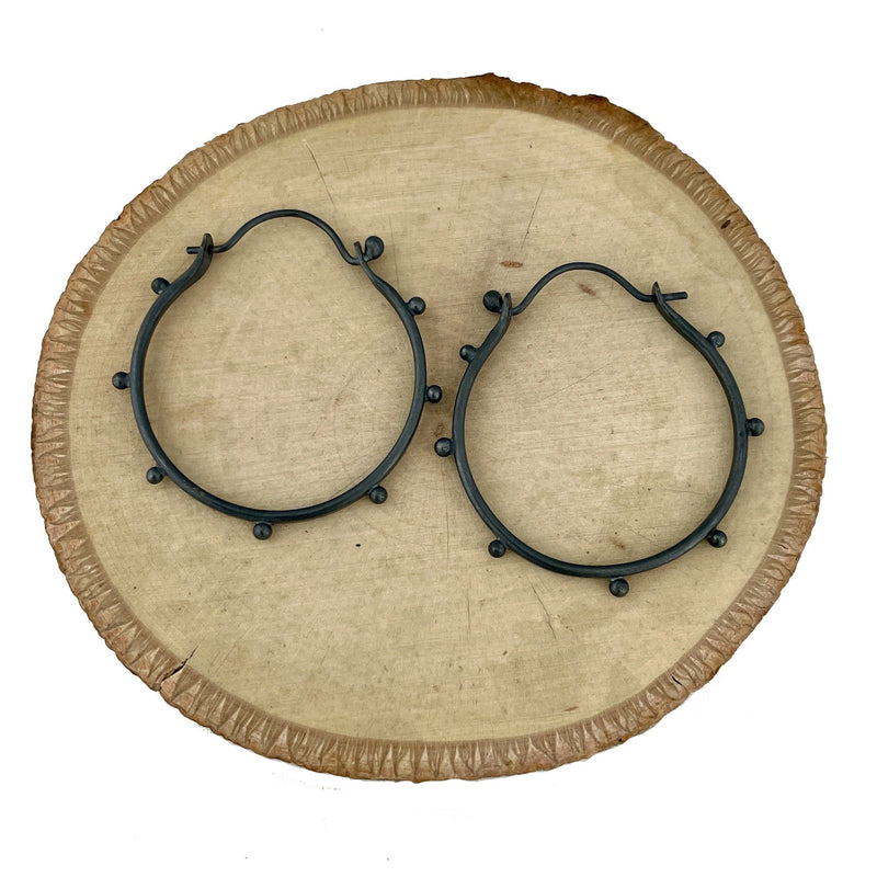 Small Oxidized Hoop Earrings with Dots Silver Earrings Vikse Designs 