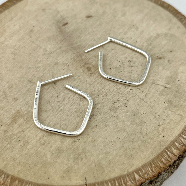 Small Square Hoops with Lines Texture Silver Earrings Vikse Designs 