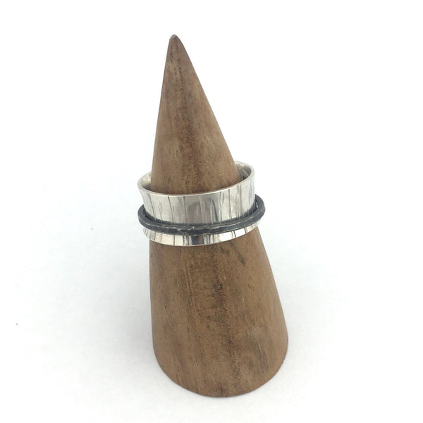 Sterling silver spinner ring with birch texture