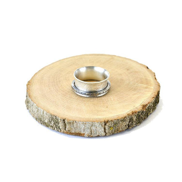 sterling silver spinner ring with organic texture