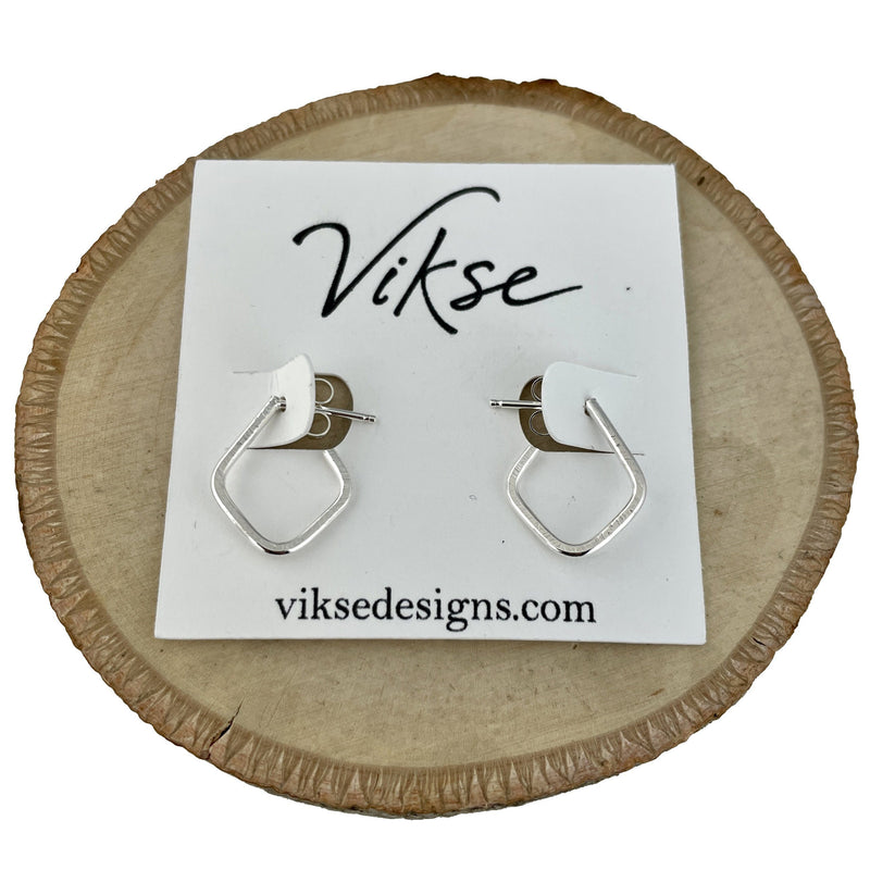 Tiny Pointy Hoops with Lines Texture Silver Earrings Vikse Designs 